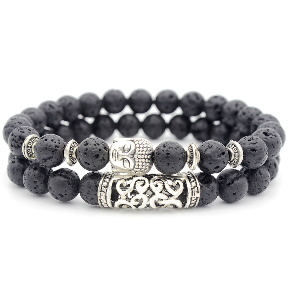 Pulsera de cuentas de múltiples cuentas de múltiples círculo de la cabeza de roca volcánica.